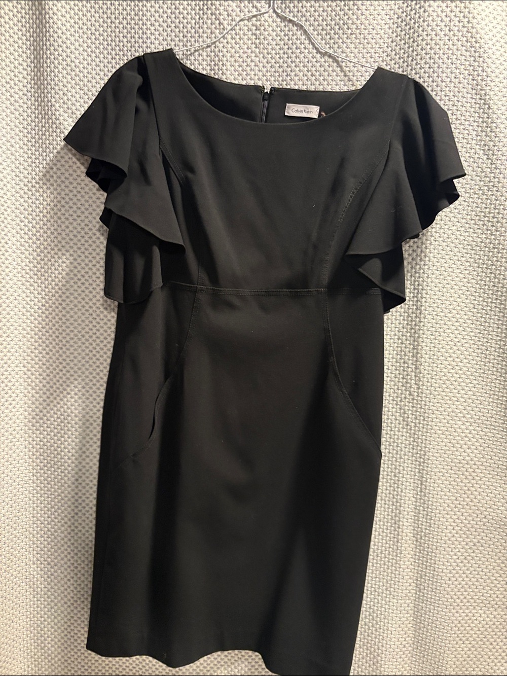 Calvin Klein Black Ruffle Sleeve Midi Dress